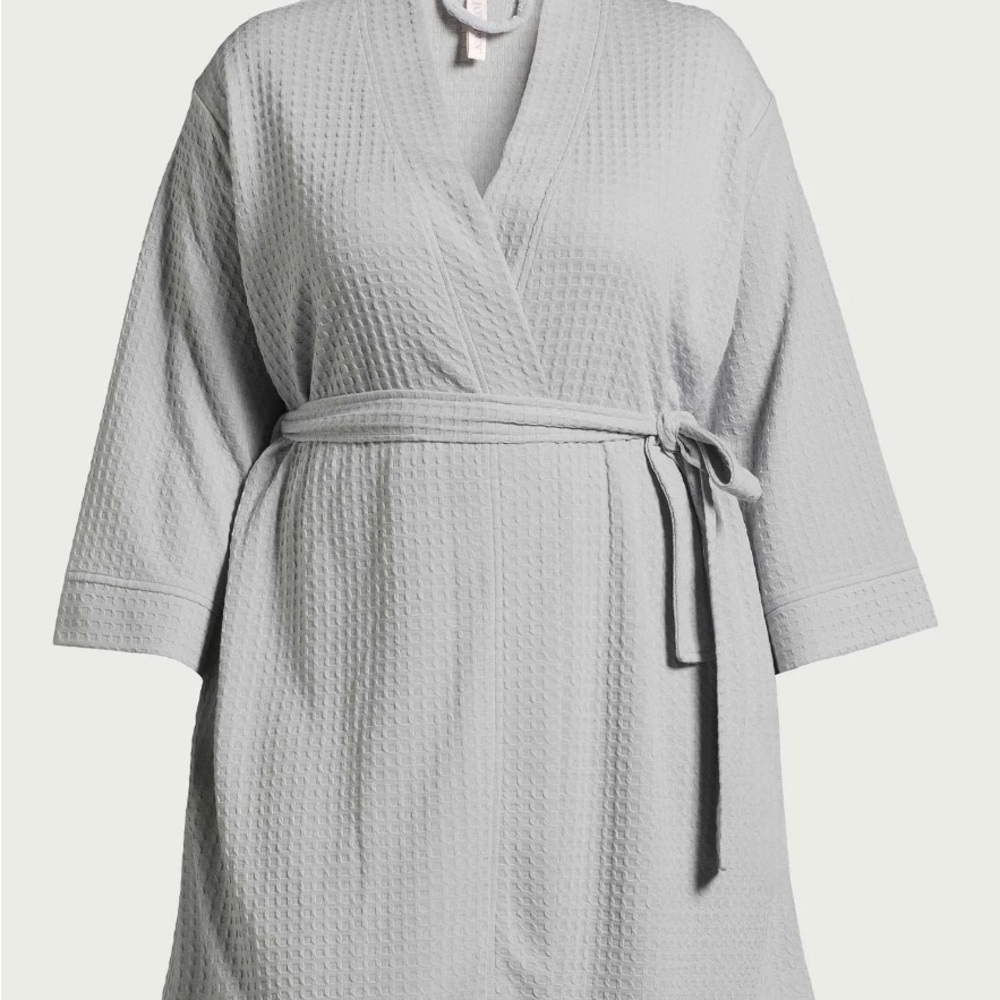 Joyspun Soft Silver Waffle Knit Kimono Tie Close Robe - Picture 5 of 16
